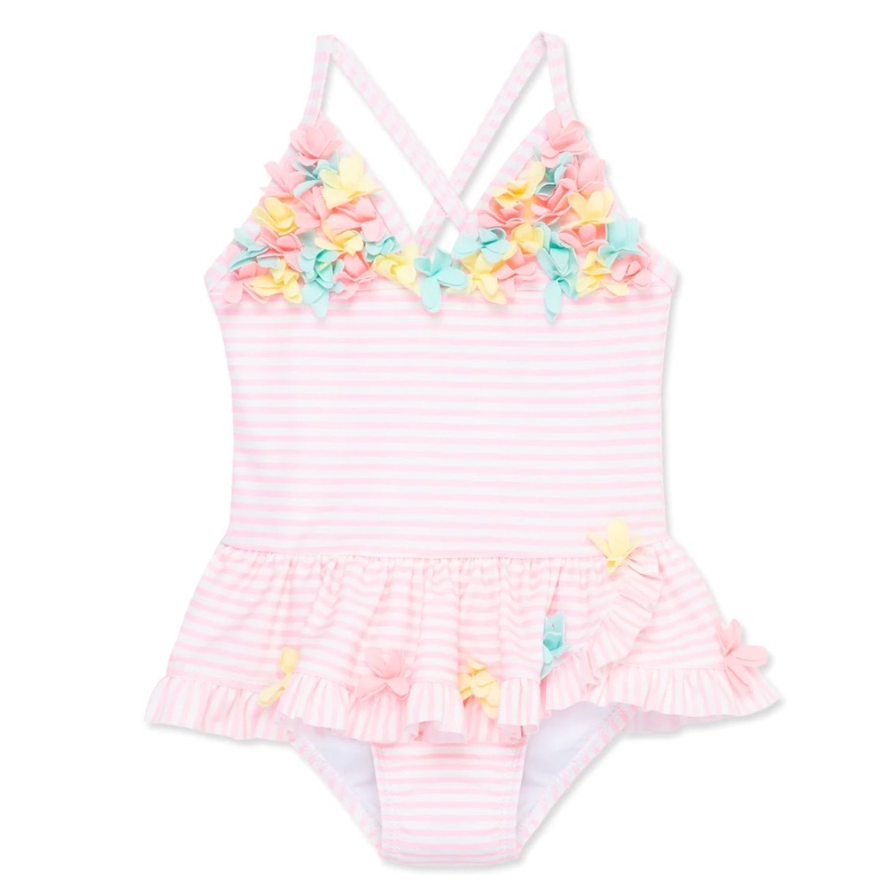 Little Me Baby Girl Swim Swim Suit One Piece Bikini Striped Flamingo 6-9 Months
